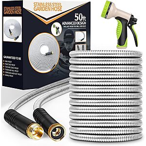 50' Unywarse Stainless Steel Garden Hose w/ 10-Function Nozzle $17.09 + Free Shipping w/ Prime or on $35+