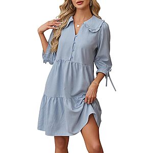 CCTOO Women's V-Neck 3/4 Sleeve Button Down Shirt Dress (Various) $13.99 + Free Shipping w/ Prime or on $35+