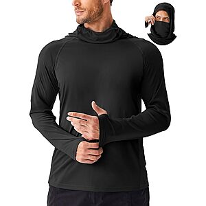 PINSPARK Men's UPF 50+ Sun Protection Long Sleeve Rash Guard Hoodie Shirt w/ Mask (Various) $10.99 + Free Shipping w/ Prime or on $35+