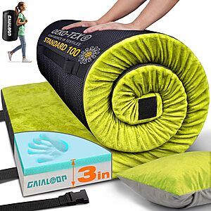 3" Gaialoop Dual Layer Memory Foam Camping Mattress w/ Washable Cover (Green, Various Sizes) from $35.39 + Free Shipping