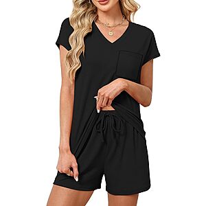 2-Piece RUMIA Women's V-Neck Cap Sleeve Pajama Lounge Set (Various) $9.99 + Free Shipping w/ Prime or on $35+