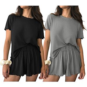 2-Pack Ekouaer Women's Ribbed Knit Pajama Set w/ Short Sleeve Top & Shorts (Various) $17.99 ($8.99/pack) + Free Shipping w/ Prime or on $35+