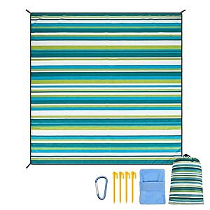 39" x 79" AISPARKY Waterproof Sandproof Compact Beach Blanket (Striped Blue-Green) $9.99 + Free Shipping w/ Prime or on $35+