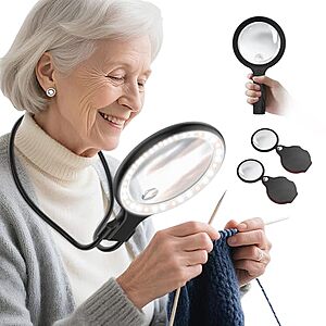 5.5" Lightswim 5X Hands-Free Neck Wear & Handheld Magnifying Glass w/ 2-Pack 10X Pocket Magnifiers $11.95 + Free Shipping w/ Prime or on $35+