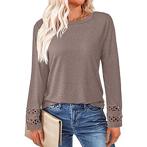 GKBK Women's Long Sleeve Crewneck Loose Fit Blouse (Various) $5.99 + Free Shipping w/ Prime or on $35+