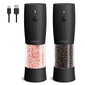 2-Pack Ultrean Electric Salt & Pepper Grinder Set w/ USB-C Rechargeable & LED Light (Black) $11.99 + Free Shipping w/ Prime or on $35+