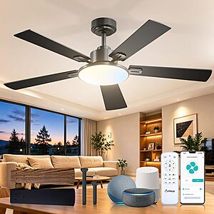 [Prime] 52" Amico Smart Ceiling Fan w/ Lights & WiFi (Black) $54.99 + Free Shipping