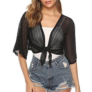 iClosam Women's Tie Front Short Sleeve Chiffon Bolero Shrug Cardigan (Various) $4.99 + Free Shipping w/ Prime or on $35+