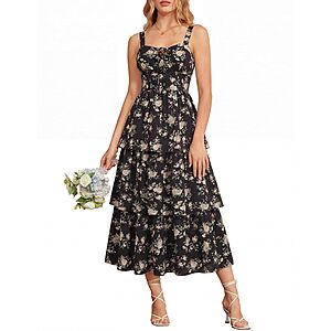 Scarlet Darkness Women's Floral Corset Maxi Dress w/ Tiered Hem & Side Pocket (Various) $15.99 + Free Shipping w/ Prime or on $35+