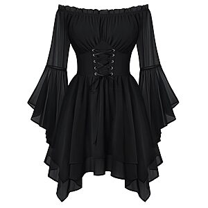 Scarlet Darkness Women's Renaissance Off-Shoulder Bell Sleeve Mini Dress (Various) $17.24 + Free Shipping w/ Prime or on $35+