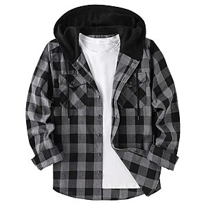 JACKETOWN Men's Plaid Hooded Flannel Shirt Jacket (Various) $9.99 + Free Shipping w/ Prime or on $35+