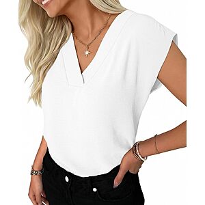 GKBK Women's V-Neck Cap Sleeve Textured Peasant Blouse Top (2 Colors) $5.54 + Free Shipping w/ Prime or on $35+