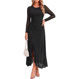 GRACE KARIN Women's Long Sleeve Maxi Mesh Dress w/ Ruffle Hem (Various) from $12.94 + Free Shipping w/ Prime or on $35+