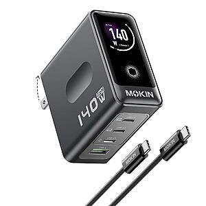 MOKiN 140W 4-Port GaN USB-C Charger w/ Color Display (3x USB-C + 1x USB-A) $38.98 + Free Shipping