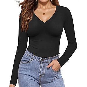 Ekouaer Women's Long Sleeve V-Neck Lightweight Tee (Various) $4.99 + Free Shipping w/ Prime or on $35+