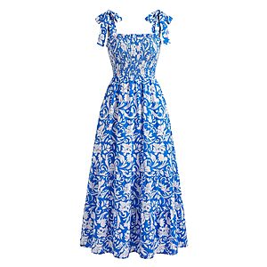 Kate Kasin Women's Floral Square Neck Smocked Maxi Sundress (Various) $9.99 + Free Shipping w/ Prime or on $35+