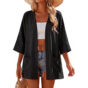 Lepunuo Women's Lightweight Open Front 3/4 Sleeve Kimono Cardigan w/ Pockets (Various) $5.49 + Free Shipping w/ Prime or on $35+