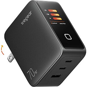 70W Wegear GaN III 3-Port USB-C Wall Charger w/ Smart Display & Touch Control $22.50 + Free Shipping w/ Prime or on $35+