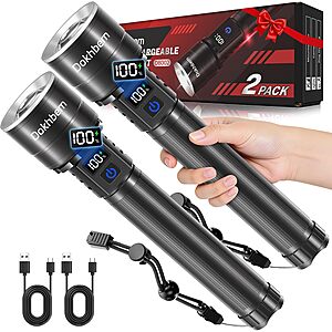 2-Pack Dokhbem Rechargeable LED Flashlights w/ LCD Battery Display & 5 Modes $17.99 ($8.99 each) + Free Shipping w/ Prime or on $35+