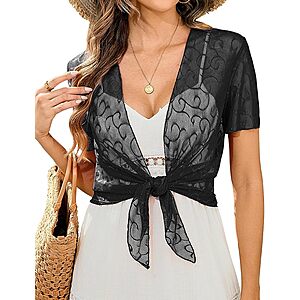 Totatuit Women's Y2K Tie Front Sheer Bolero Shrug Cardigan (Various) $4.99 + Free Shipping w/ Prime or on $35+