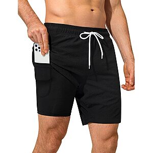 SILKWORLD Men's 7" Swim Trunks w/ Compression Liner (Various) $9.99 + Free Shipping w/ Prime or on $35+