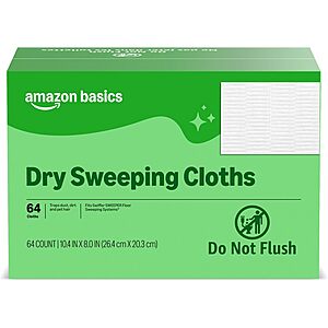 Select Accounts: 64-Count Amazon Basics Dry Sweeping Cloths for Swiffer Sweeper $7.36 w/ S&S + Free Shipping w/ Prime or on $35+