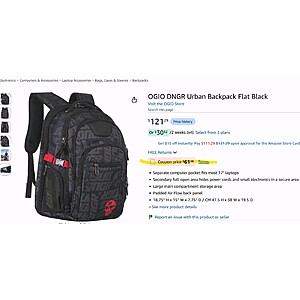 OGIO DNGR Urban Backpack Flat Black $61.38 with Amazon Coupon 50% off $61.38