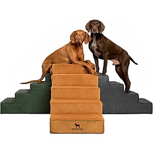 Noah & Paw Dog Stairs, Dog Ramp for Bed (20" Extra Wide) Pet Stairs for High Bed, Design to Fit Small and Large Breeds, Durable 5 Pet Steps for Couch (35 Foam Density) Leather Collection