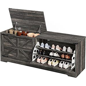DWVO Shoe Storage Bench, 55" L Shoe Cabinet w/ 3 Flip Drawer $95 + FS