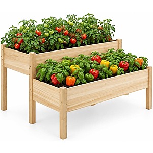 Yaheetech 2-Tier Wooden Raised Garden Bed $60.79 + FS