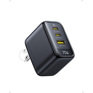 3-Port Enerfill 70W Gan USB-C Charger w/ Foldable Plug (2 USB-C + USB-A) $20 & More + Free S&H