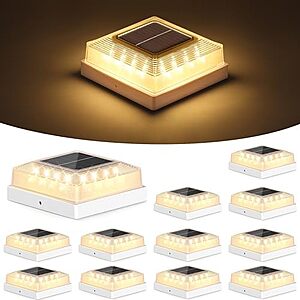 Brightever 12-Pack 4" x 4" Outdoor Solar Post Cap Light $26 & More + Free Shipping w/ Prime or orders $35+