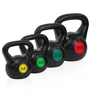 BalanceFrom Wide Grip Kettlebell Exercise Fitness Weight Set, 4-Pieces: 5lb, 10lb, 15lb and 20lb Kettlebells - $20