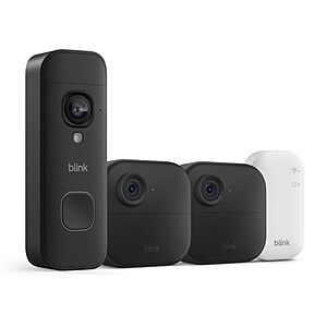 Blink Outdoor 4 and Battery Doorbell 2K+ (newest model) &mdash; Two-year battery 1080p cameras and 2K battery doorbell. Sync Module Core included &mdash; 2 Cameras + Doorbell (Black) $71