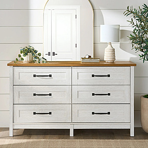 Better Homes & Gardens Modern Farmhouse 56.85" Wide 6 Drawer Dresser, Alabaster and Light Honey Finish $167