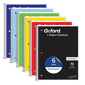 Prime Members: Oxford College Ruled Spiral Notebook 6-Pack $5.61