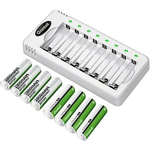 Granicell Rechargeable AA Batteries 8-Pack with Charger $9.91