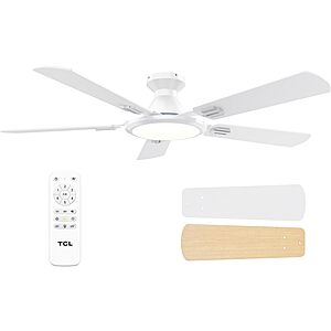 TCL 52" White Low Profile Ceiling Fan with Light & Remote $69.29