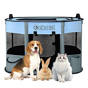 Dekool Foldable Dog Cat Playpen, Portable Dog Crate for Puppies, Cat, Puppy Play Pen for Indoors, Kennel Tent Crate for Indoor Outdoor Travel Camping Use with Carrying Case (Blue, S)