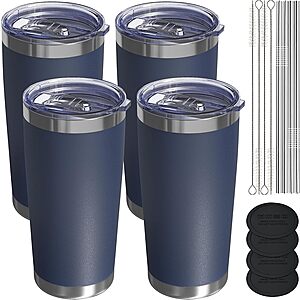 4-Pack 20-Oz Uirzotn Stainless Steel Insulated Tumbler w/ Dual Lids & Straw (Various) $19.99 + Free Shipping w/ Prime or on $35+