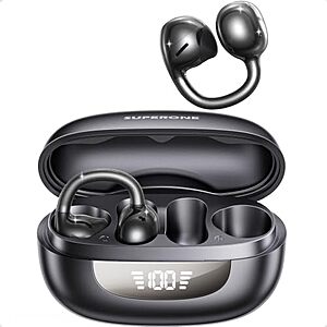 SUPERONE Open Ear Clip-On Bluetooth Earbuds w/ Digital LED Display & 42H Playtime $14.99 + Free Shipping w/ Prime or on $35+