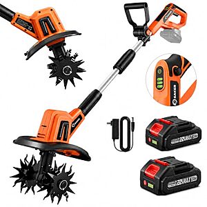Saker 22V Cordless 3-Speed Garden Tiller/Cultivator w/ 2x 2.0Ah Batteries $62.99 + Free Shipping