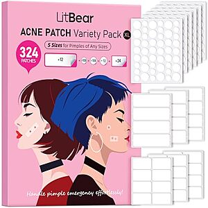 LitBear 324-Count Hydrocolloid Pimple Patches (5 Sizes) $4.04 w/ S&S + Free Shipping w/ Prime or on $35+