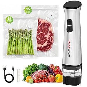 Bonsenkitchen Handheld Vacuum Sealer w/ 30 Reusable Bags & Detachable Water Tank $24.99 + Free Shipping w/ Prime or on $35+