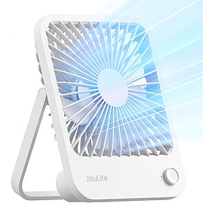 JISULIFE 180&deg; Foldable Portable Desk Fan w/ 4-Speed Battery Operated (White) $9 + Free Shipping w/ Prime or on $35+