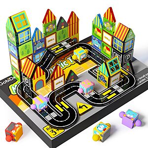 GobiDex 60-Piece Mini Magnetic Tiles City Road Building Set w/ 4 Cars $9.99 + Free Shipping w/ Prime or on $35+