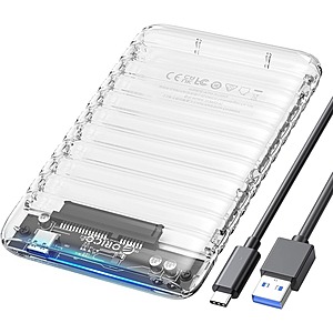 ORICO 2.5 inch Hard Drive Enclosure USB C to SATA III 5Gbps Clear External Hard Drive Case $5.49 + Free Shipping w/Prime or $35+