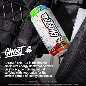 GHOST Energy Drink - 12-Pack, Sour Strips Rainbow, 16oz Cans $20.99 at Amazon