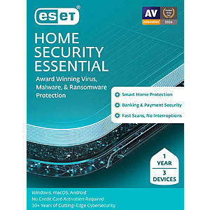 1-Year ESET Home Security Essential (3 Devices, Digital Download) $9.99 & More
