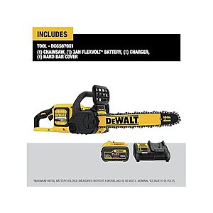 DEWALT FLEXVOLT 60V MAX* Brushless Chainsaw Kit with 3.0 Ah Battery at 60v and Charger DCCS670X1 $300